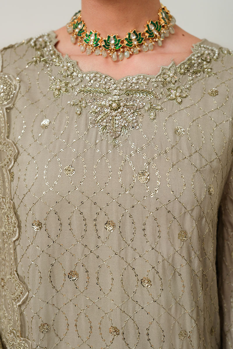 ASHEN DREAM-3PC SILK EMBROIDERED PRET - Pehnaawaa