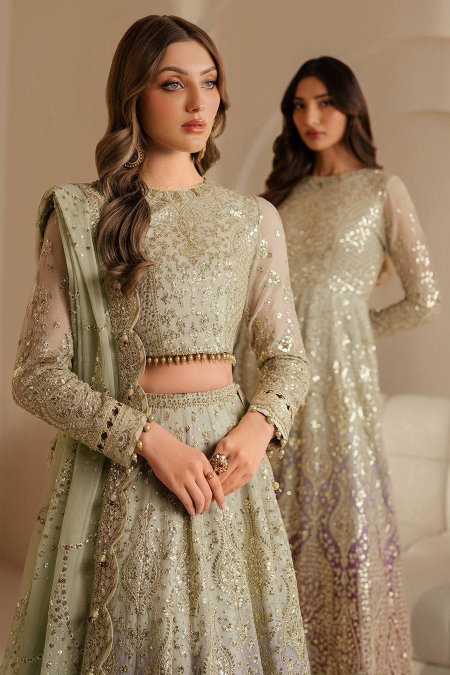 Embroidered Chiffon 3-Piece Wedding Formal Suit with Organza Dupatta