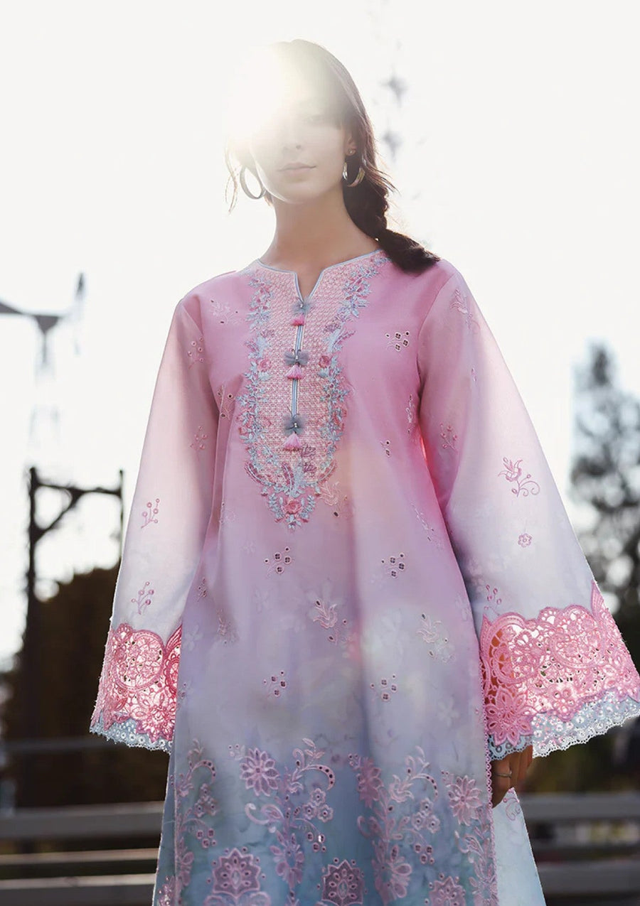 Faint Blossom Ombre Chikankari Lawn Suit with Digital Printed Chiffon Dupatta - Pehnaawaa
