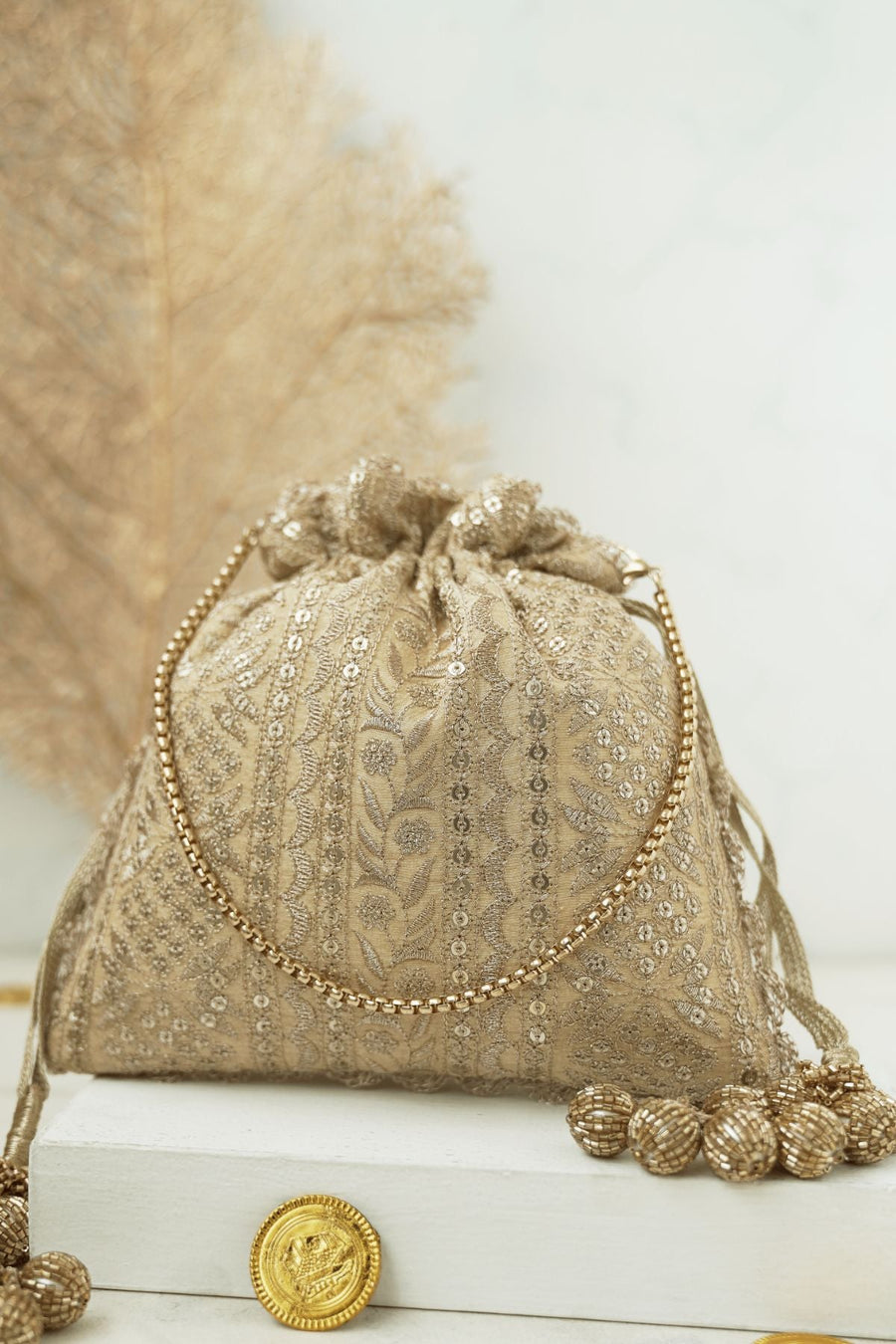 Mirai Embroidered Potli - Gold