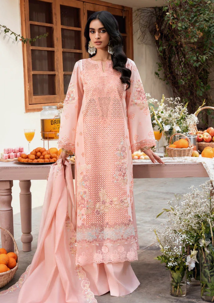 Peach Blossom Chikankari Embroidered Lawn Suit with Cotton Net Dupatta - Pehnaawaa