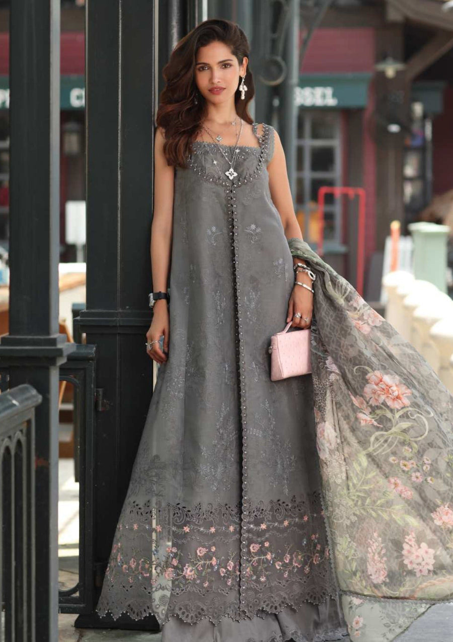 Charcoal Grey Luxe Chikankari Lawn Suit with Printed Chiffon Dupatta - Pehnaawaa