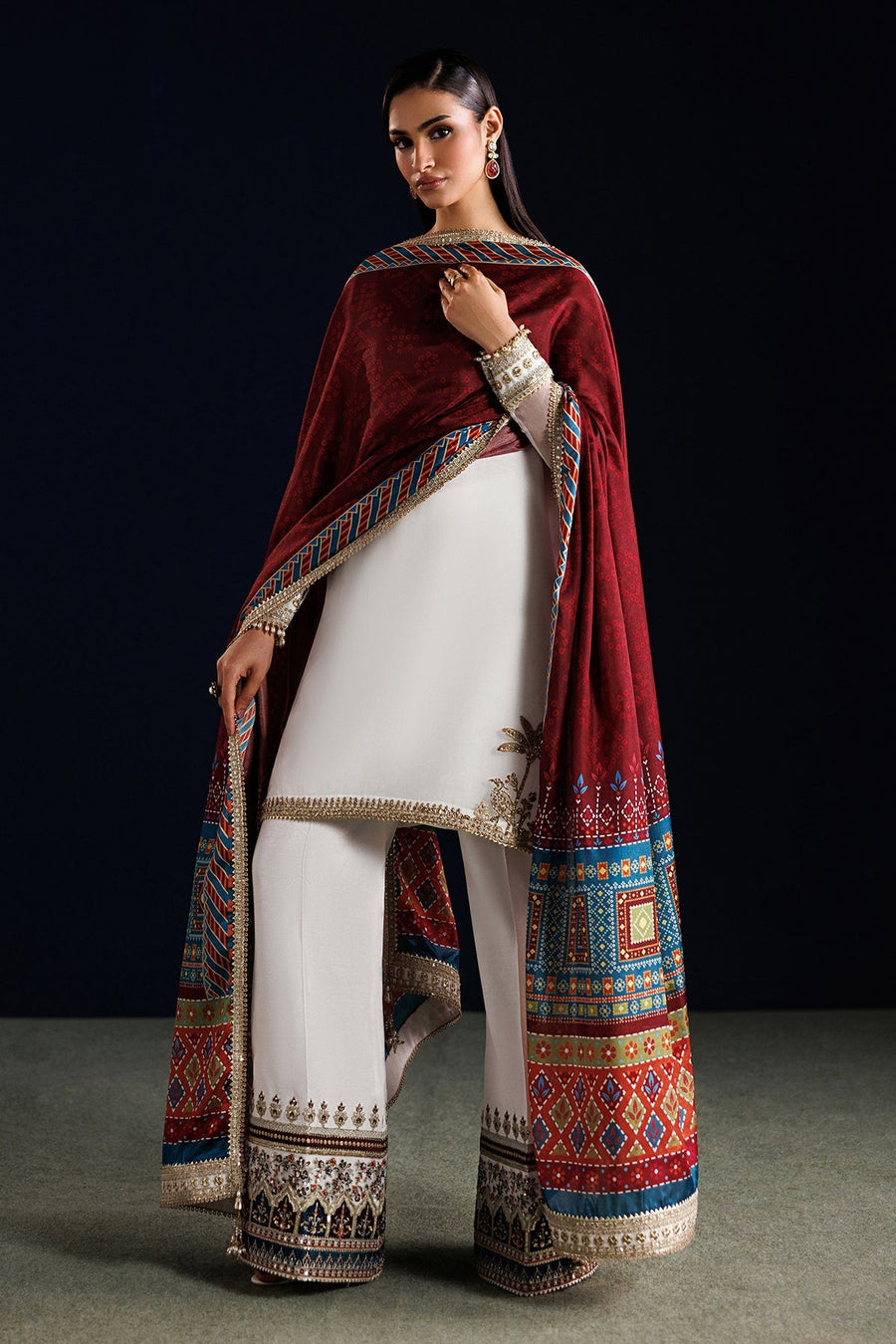 Embroidered Chiffon 3-Piece Formal Suit with Katan Silk Dupatta