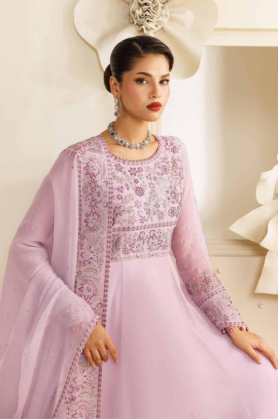 Feather Embroidered Chiffon 3-Piece Formal Suit