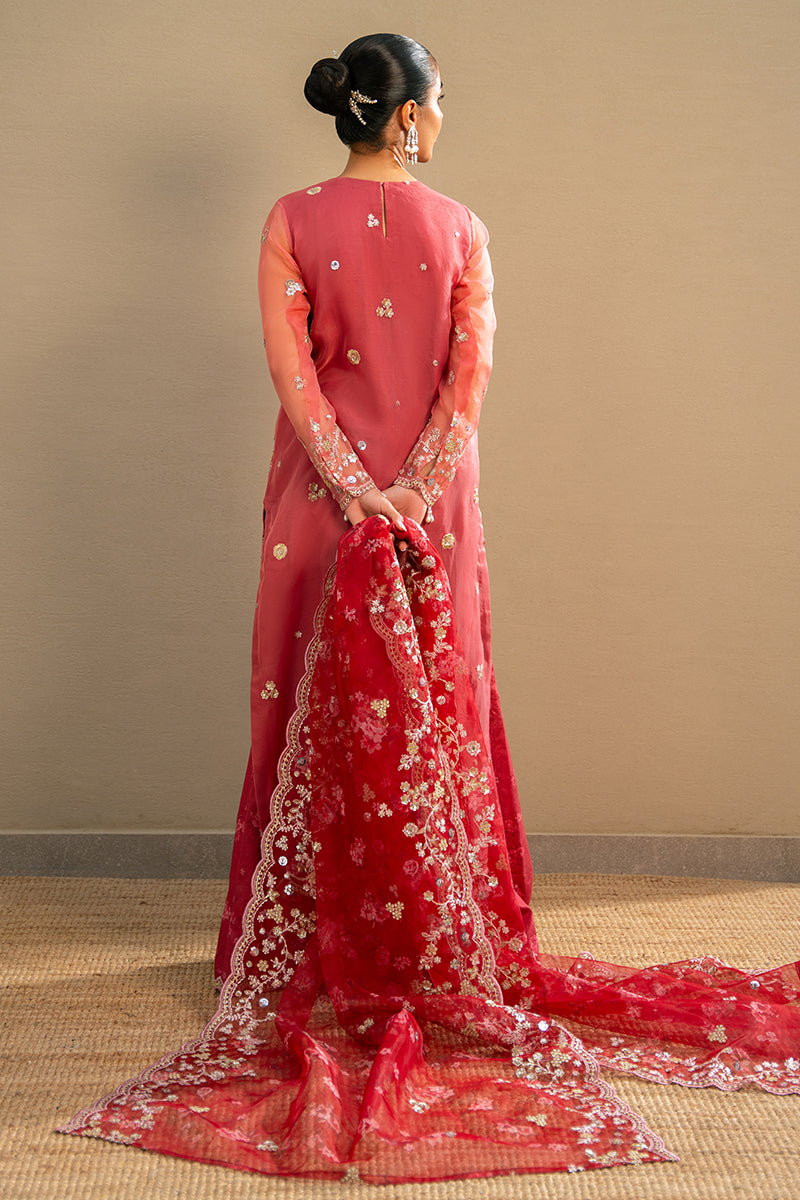 CRIMSON FIRE-3PC ORGANZA EMBROIDERED PRET - Pehnaawaa