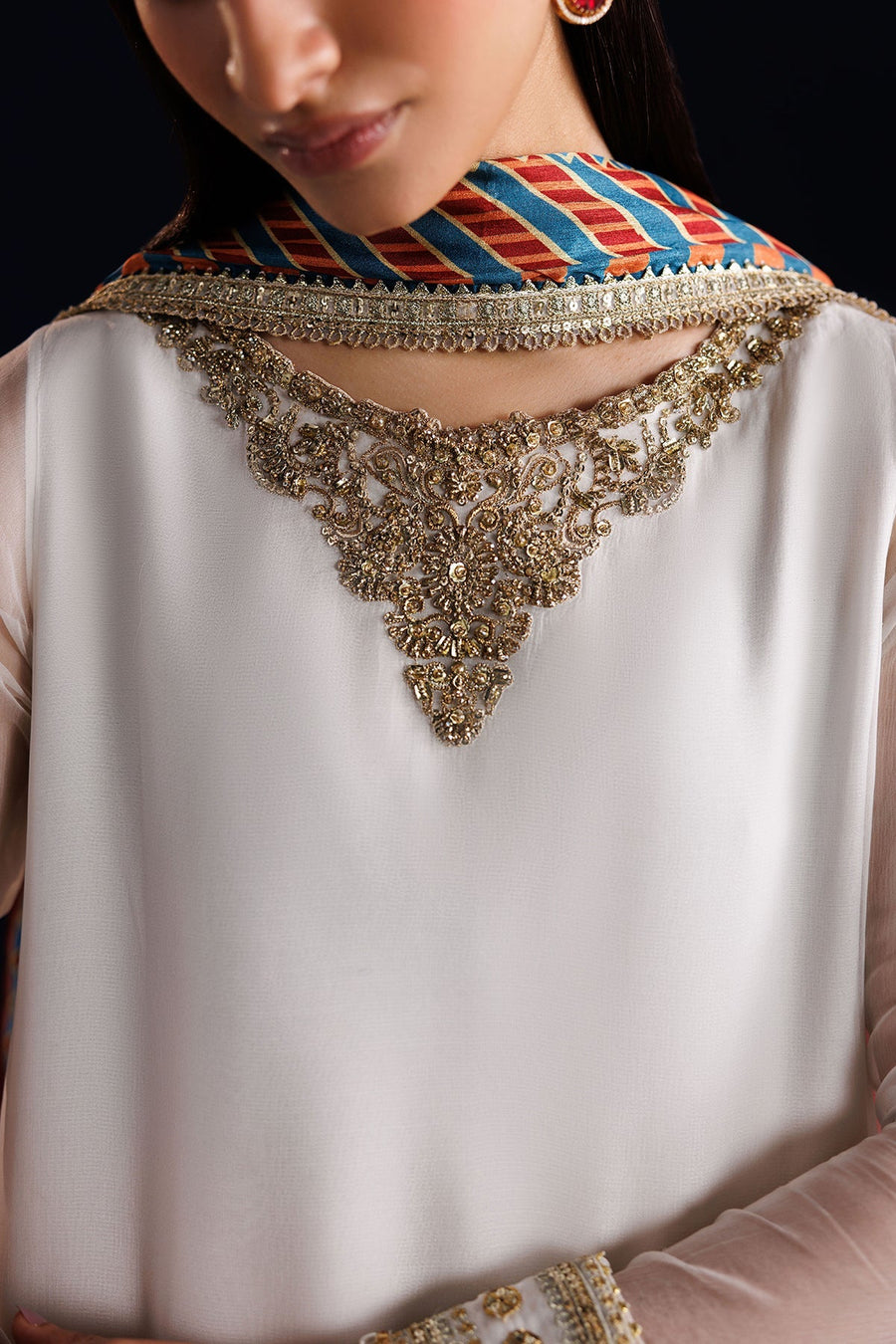 Embroidered Chiffon 3-Piece Formal Suit with Katan Silk Dupatta