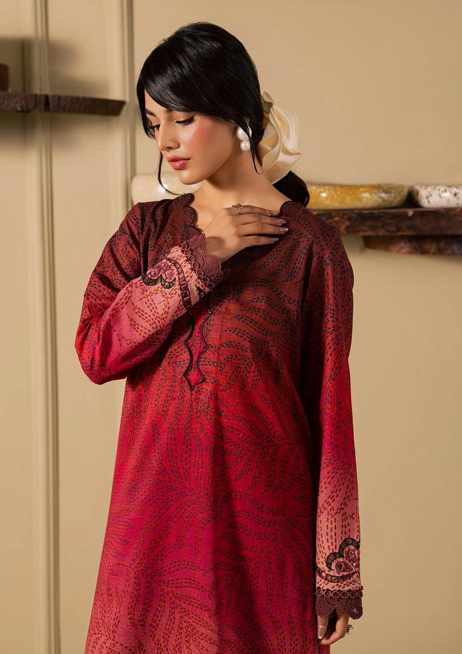 Dark Red Maroon Printed Chikankari Lawn Kurta Set - Pehnaawaa