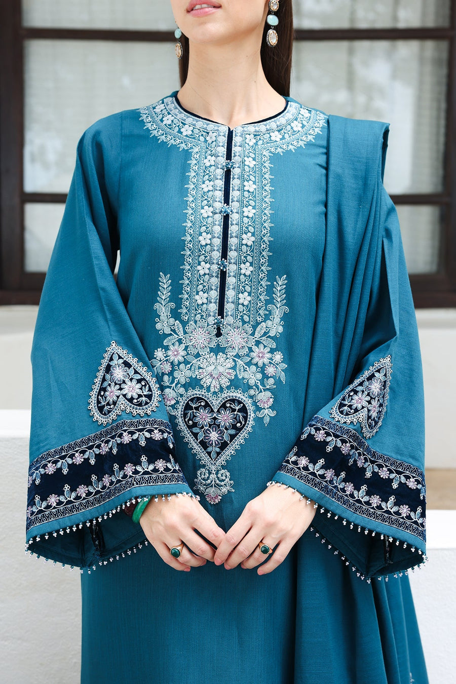 Embroidered Khaddar 3-Piece Pret Suit with Shawl