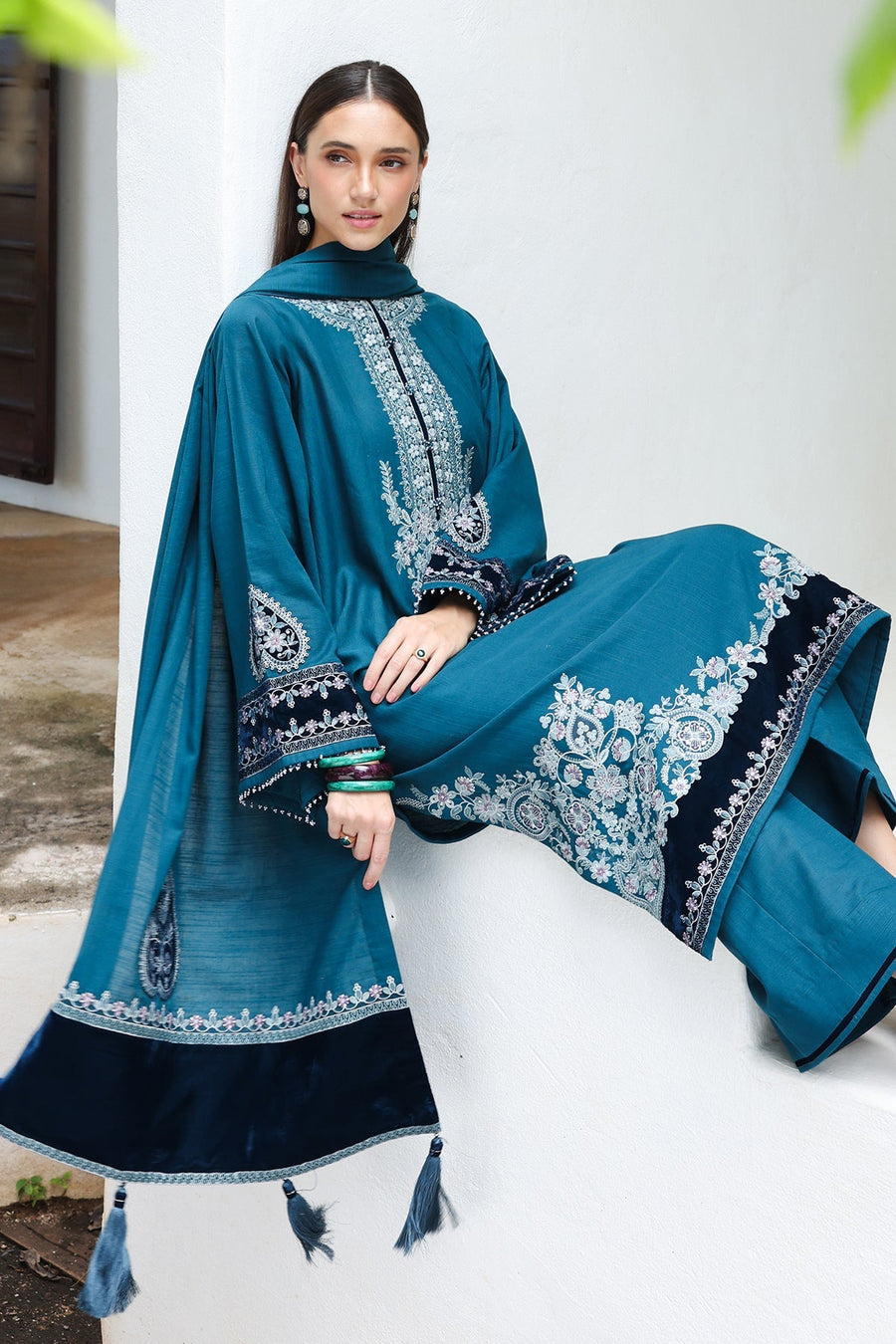 Embroidered Khaddar 3-Piece Pret Suit with Shawl