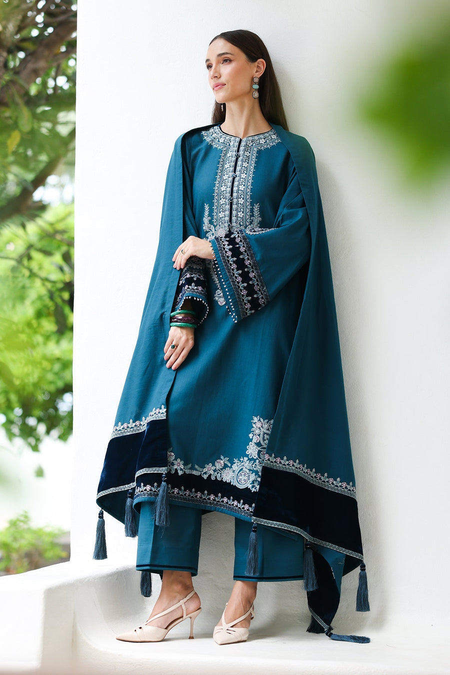 Embroidered Khaddar 3-Piece Pret Suit with Shawl