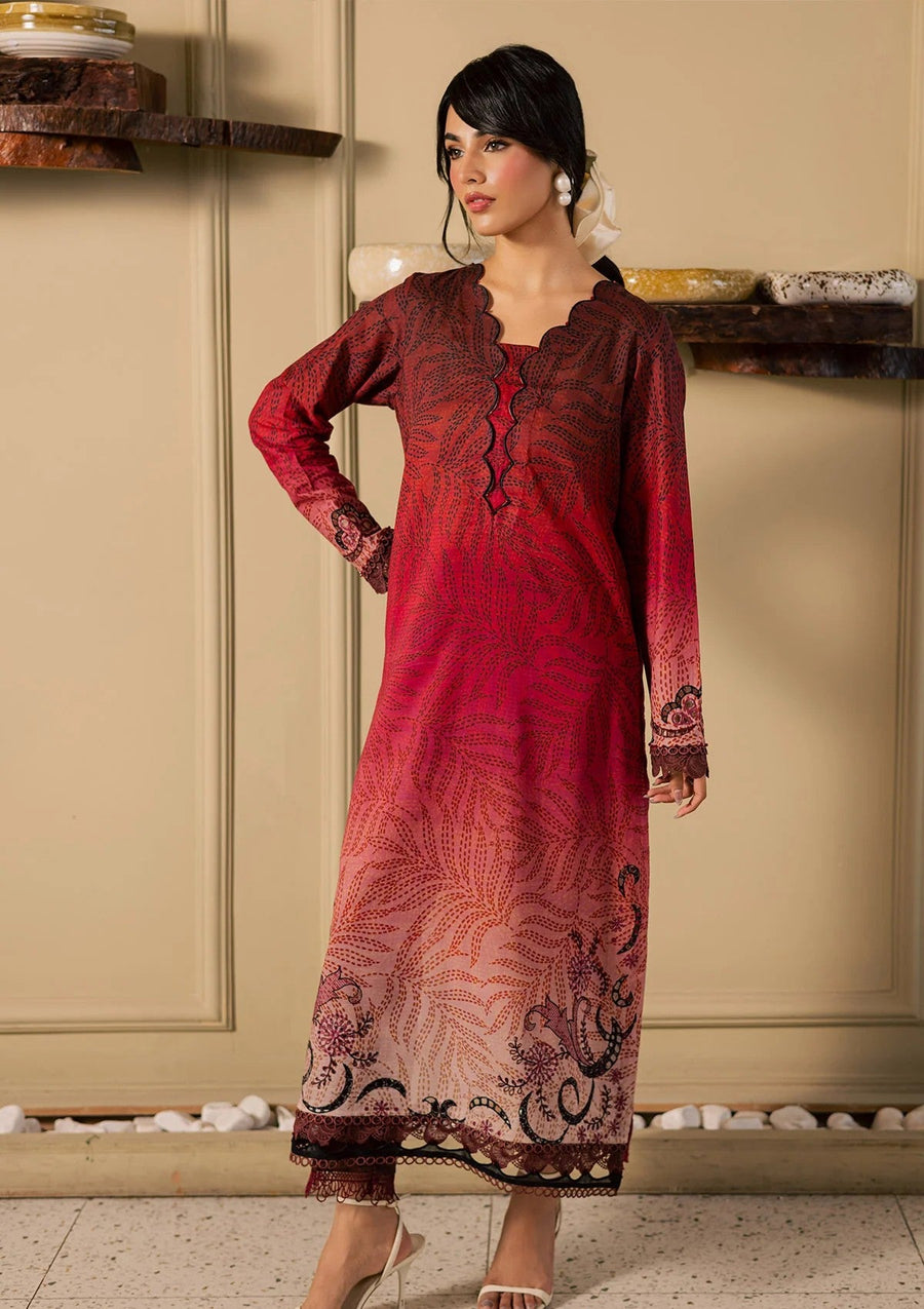 Dark Red Maroon Printed Chikankari Lawn Kurta Set - Pehnaawaa