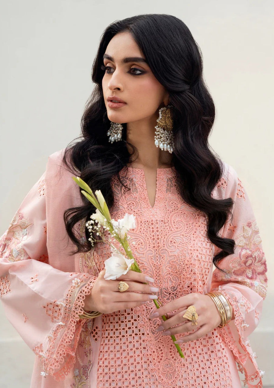 Peach Blossom Chikankari Embroidered Lawn Suit with Cotton Net Dupatta - Pehnaawaa