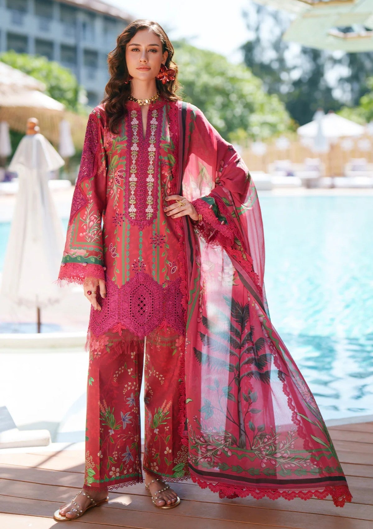 Amaira Dark Maroon Printed Chikankari Lawn Suit with Chiffon Dupatta