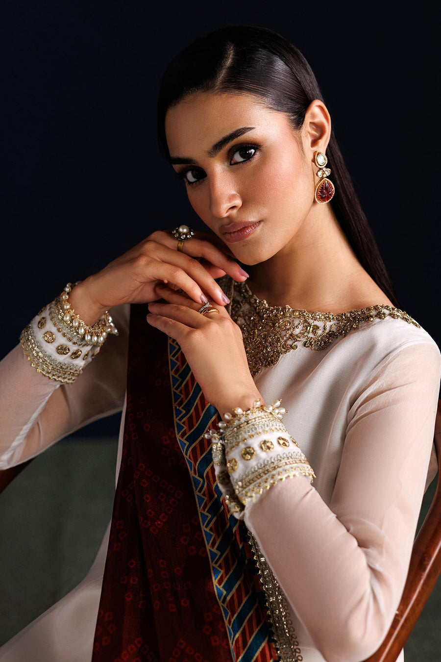 Embroidered Chiffon 3-Piece Formal Suit with Katan Silk Dupatta