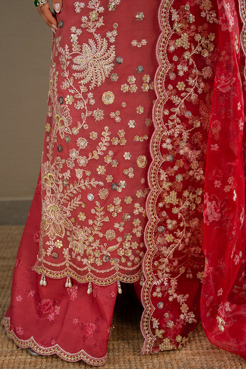 CRIMSON FIRE-3PC ORGANZA EMBROIDERED PRET - Pehnaawaa