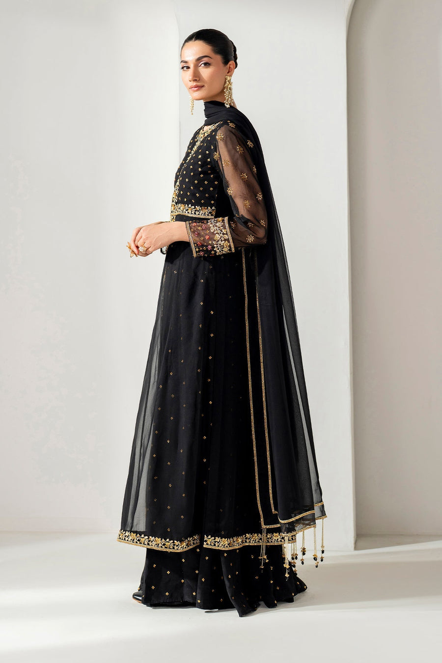 Black Embroidered Chiffon Frock with Dupatta | PR-1164