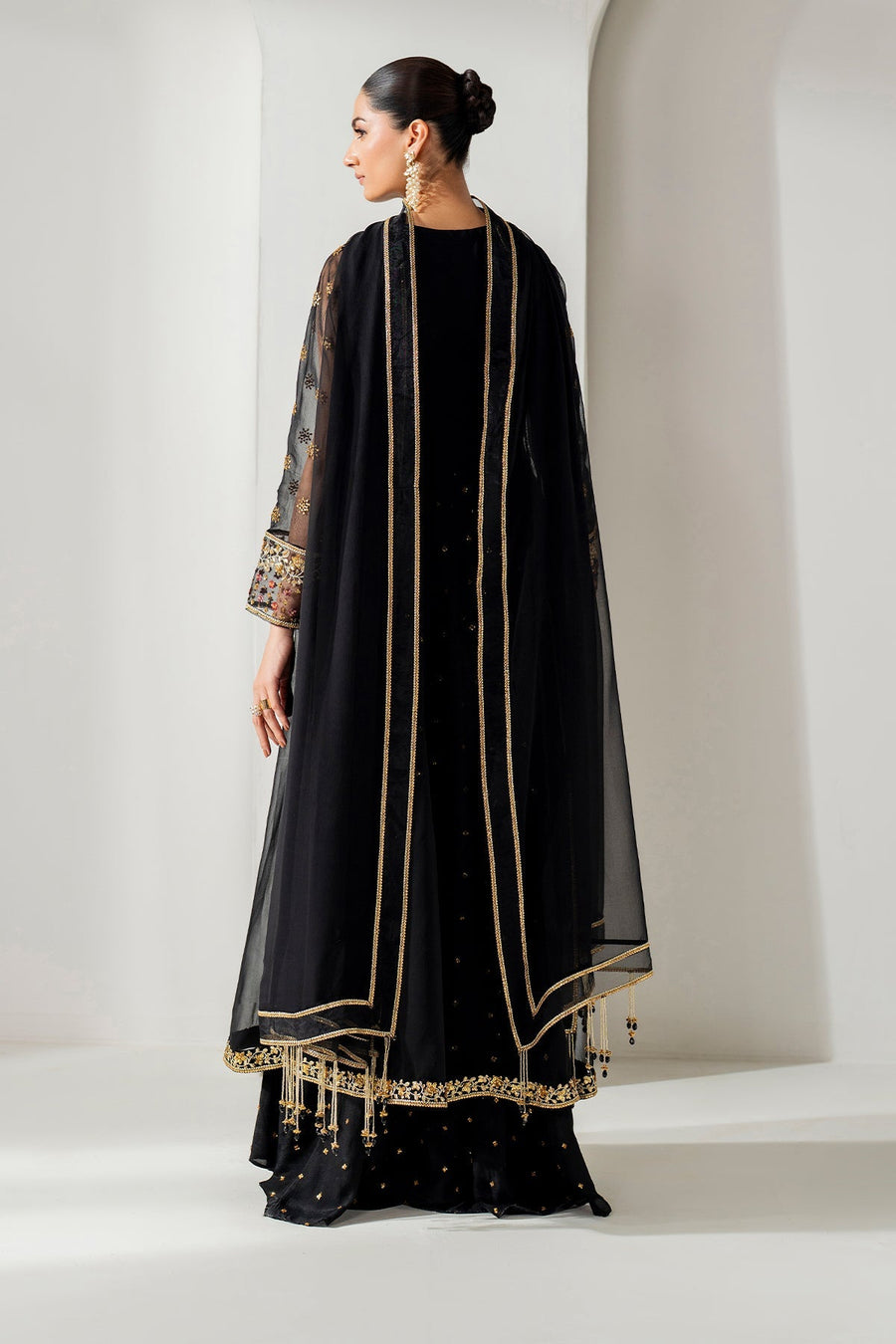 Black Embroidered Chiffon Frock with Dupatta | PR-1164