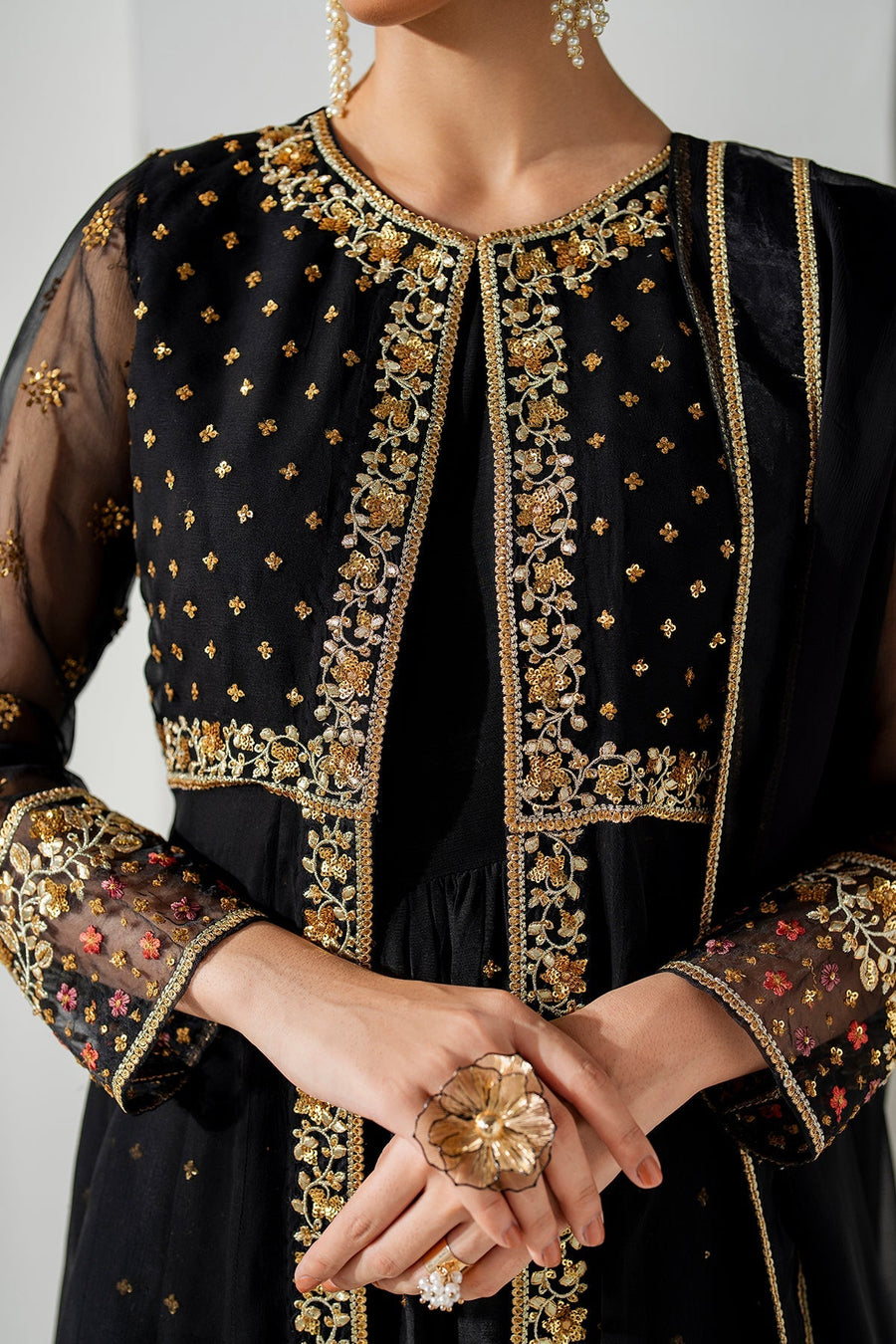 Black Embroidered Chiffon Frock with Dupatta | PR-1164