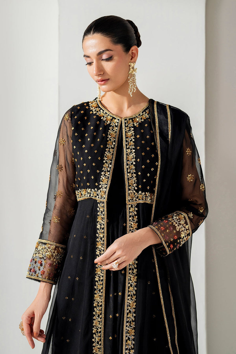 Black Embroidered Chiffon Frock with Dupatta | PR-1164