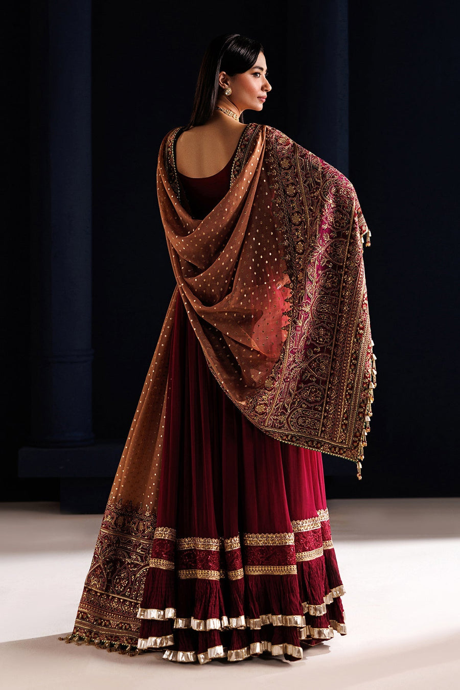 Embroidered Chiffon Frock 3-Piece Formal Suit with Zari Dupatta