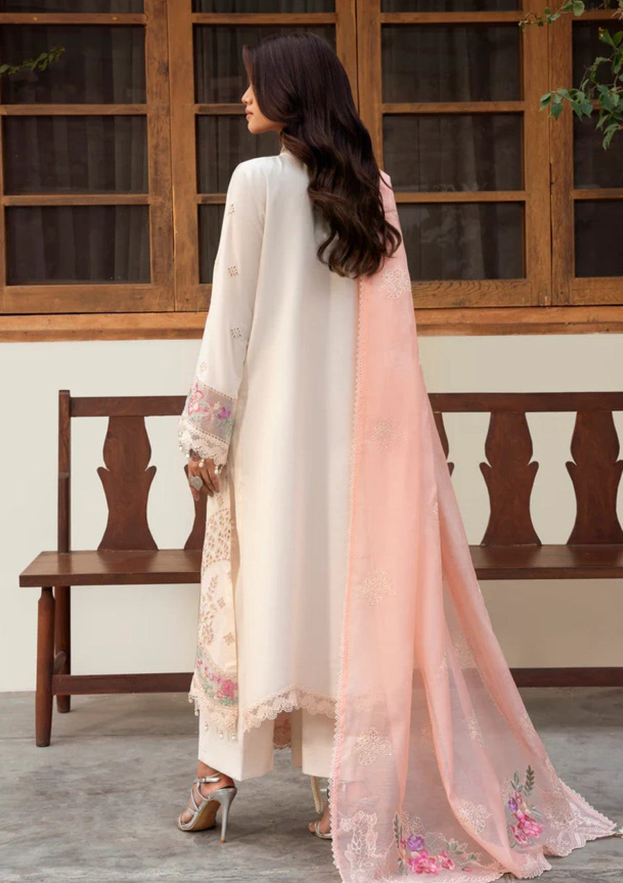 Beige Blossom Embroidered Chikankari 3 Piece Suit with Cotton Net Dupatta - Pehnaawaa