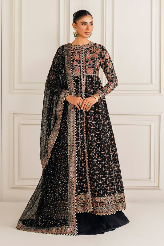 Black Embroidered Chiffon Lehenga Suit with Organza Dupatta | SF-4156