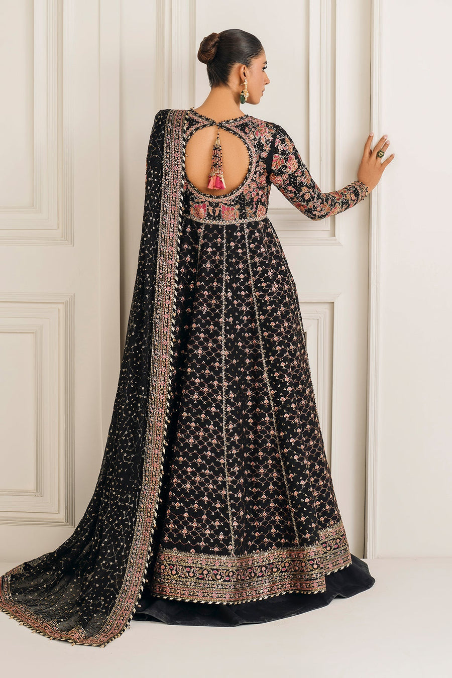 Black Embroidered Chiffon Lehenga Suit with Organza Dupatta | SF-4156