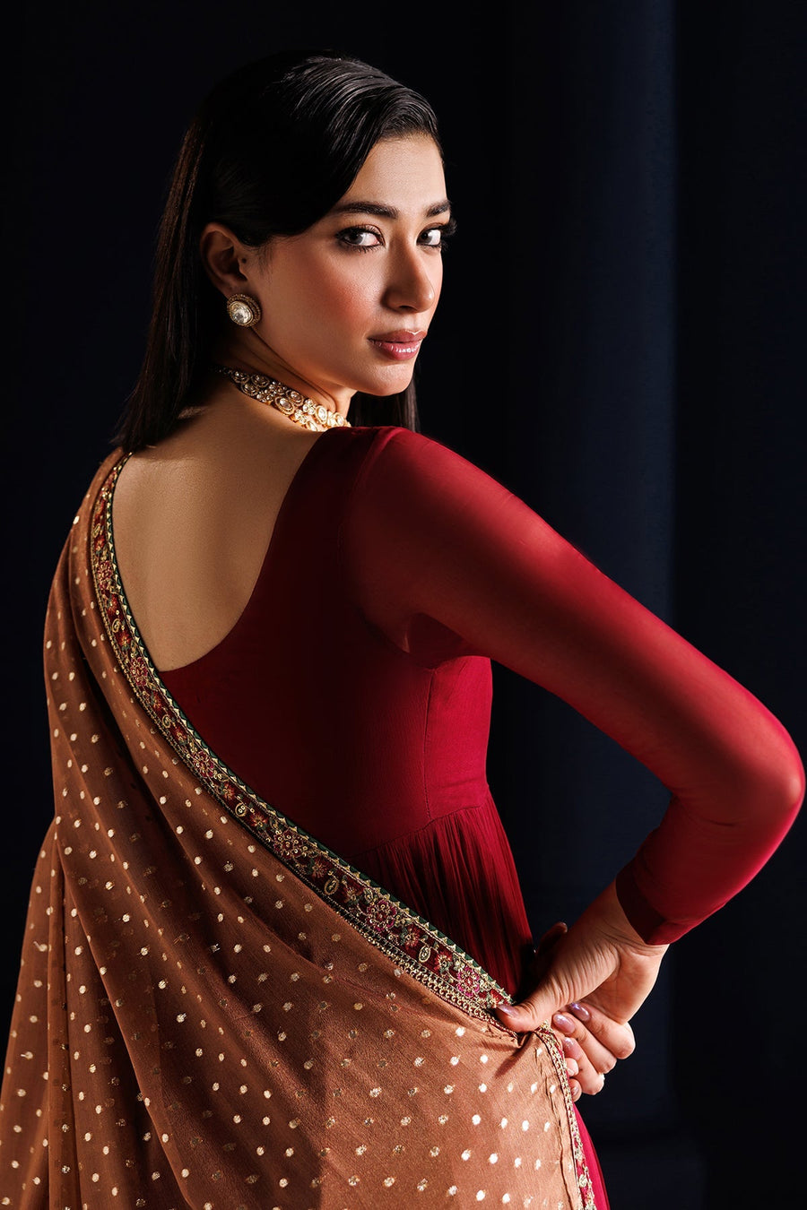 Embroidered Chiffon Frock 3-Piece Formal Suit with Zari Dupatta