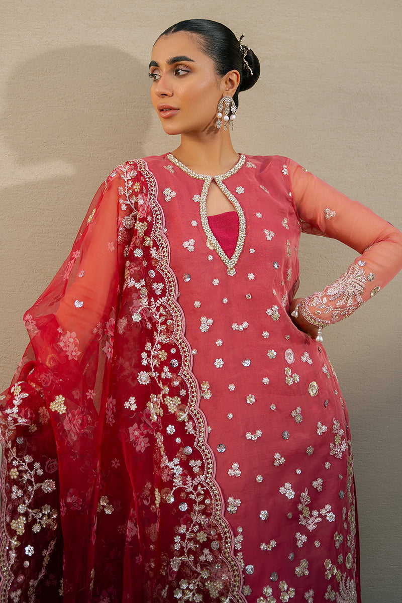 CRIMSON FIRE-3PC ORGANZA EMBROIDERED PRET - Pehnaawaa