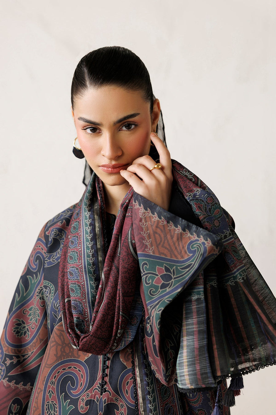 Midnight Blue and Maroon Paisley Digital Printed Lawn Suit with Cotton Silk Dupatta