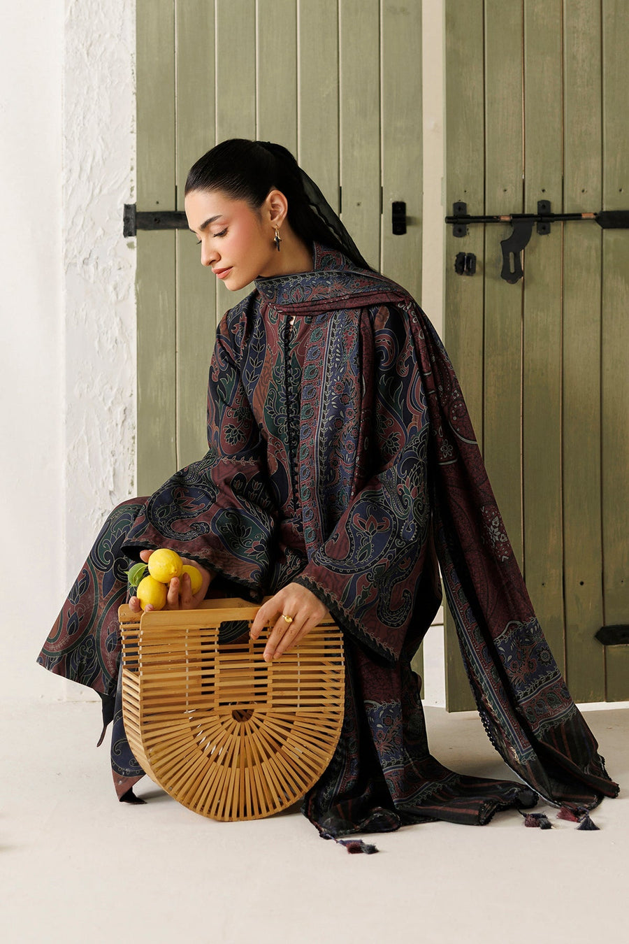 Midnight Blue and Maroon Paisley Digital Printed Lawn Suit with Cotton Silk Dupatta