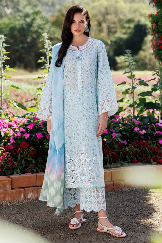 Powder Blue Embroidered Digital Printed Lawn Suit with Tissue Silk Dupatta