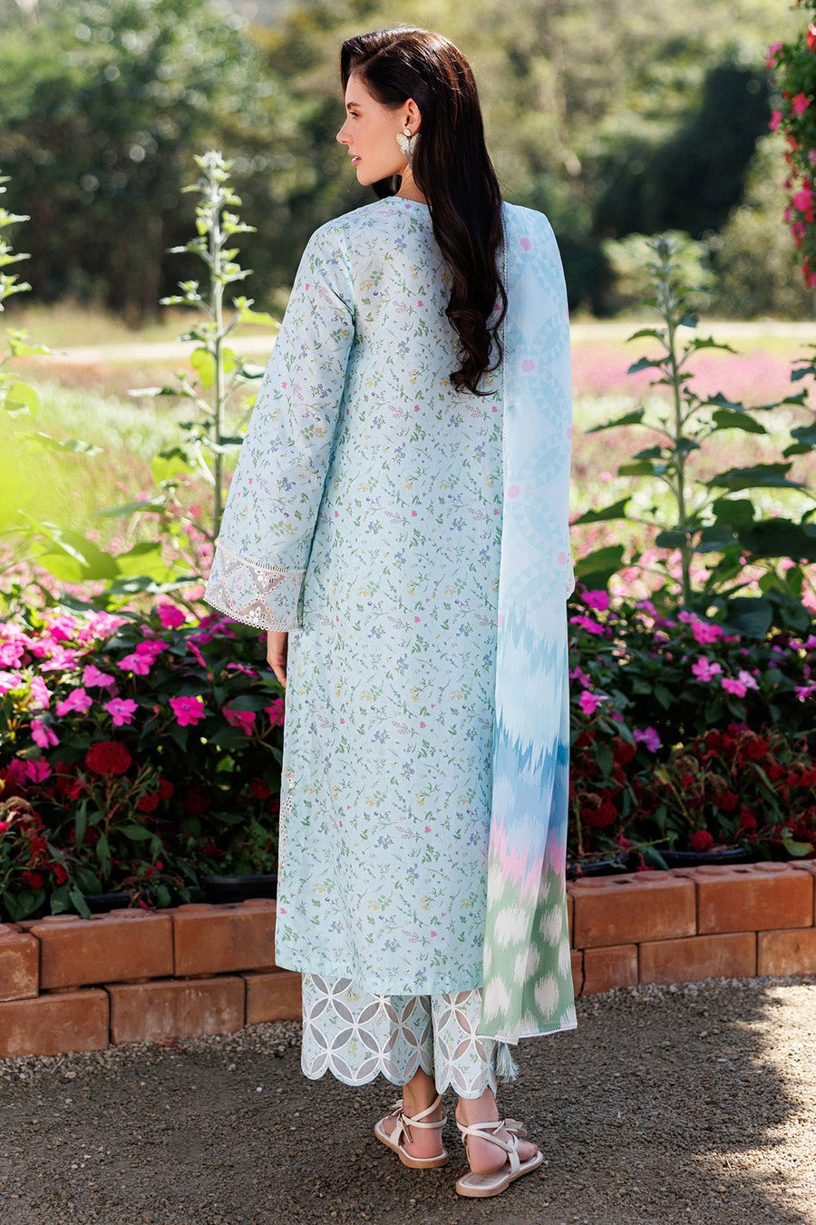 Powder Blue Embroidered Digital Printed Lawn Suit with Tissue Silk Dupatta