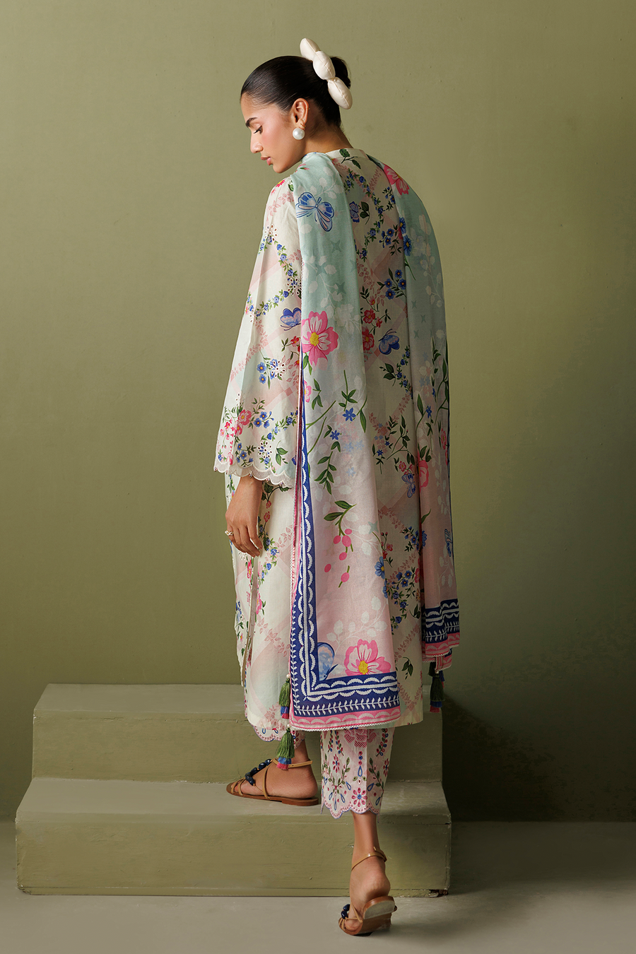 Pastel Pink Floral Embroidered Lawn Suit with Cotton Silk Dupatta