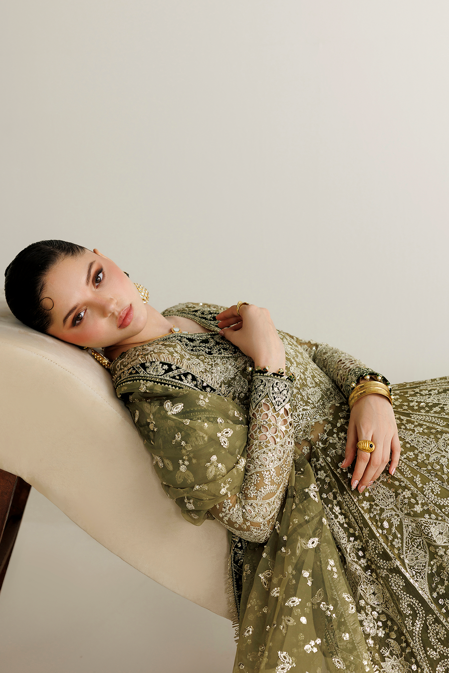 Embroidered Chiffon 3-Piece Formal Suit with Velvet Details