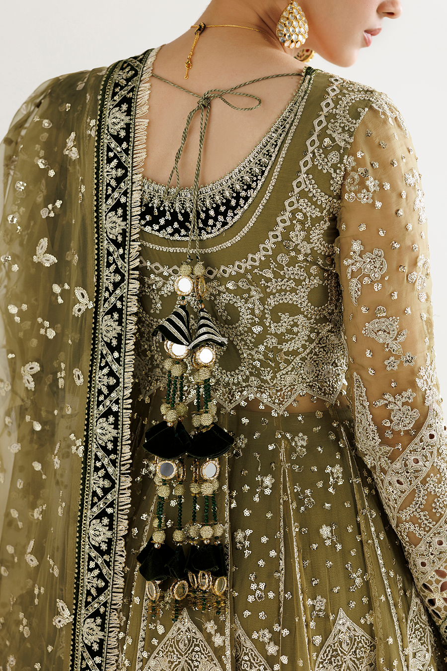Embroidered Chiffon 3-Piece Formal Suit with Velvet Details
