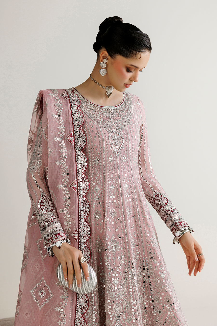 Blush Pink Embroidered Georgette Chiffon 3-Piece Suit with Organza Dupatta