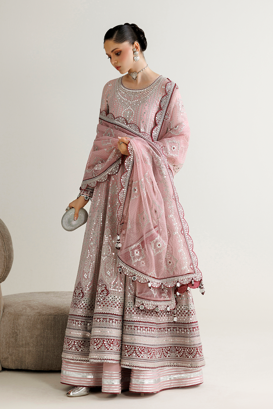 Blush Pink Embroidered Georgette Chiffon 3-Piece Suit with Organza Dupatta