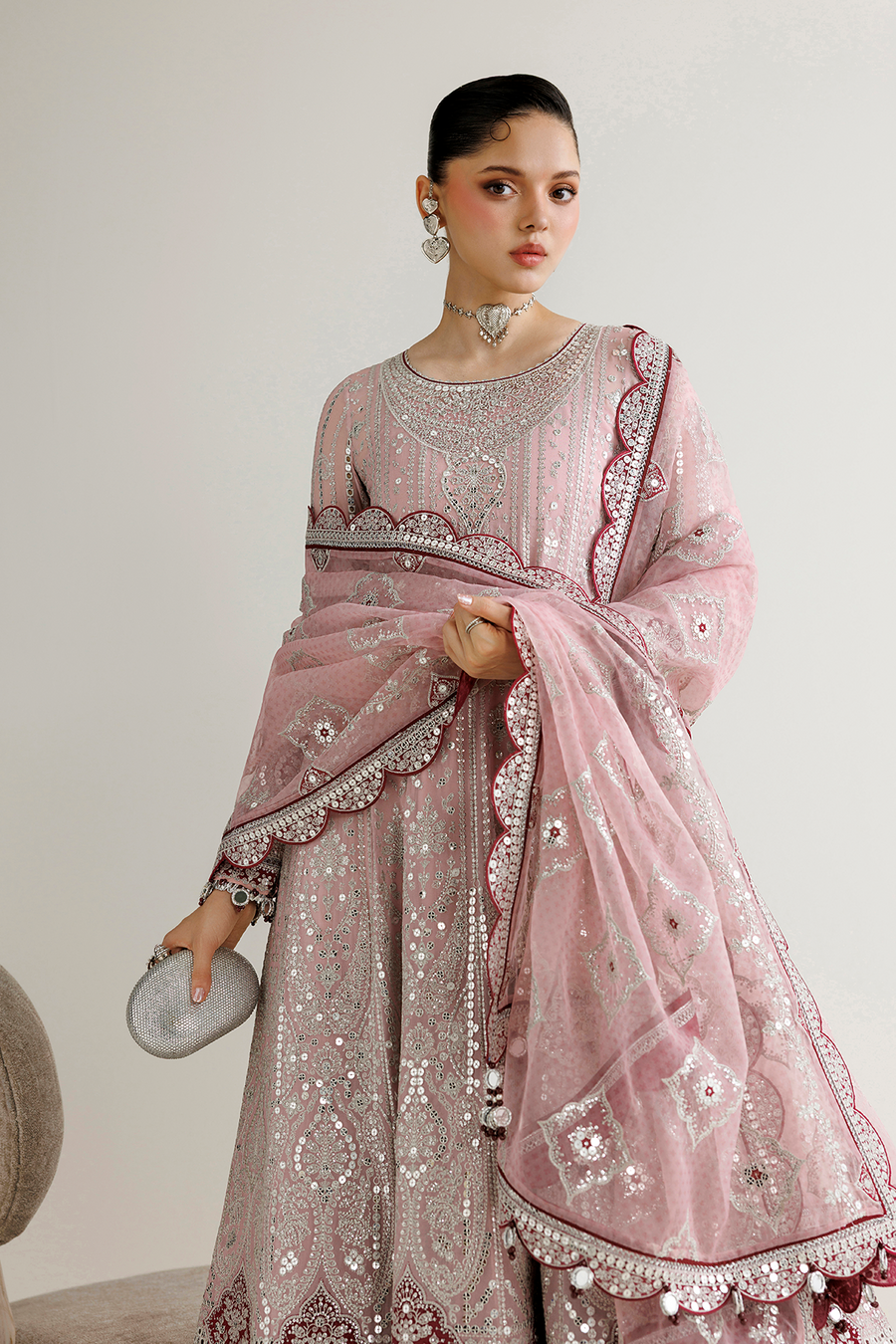 Blush Pink Embroidered Georgette Chiffon 3-Piece Suit with Organza Dupatta