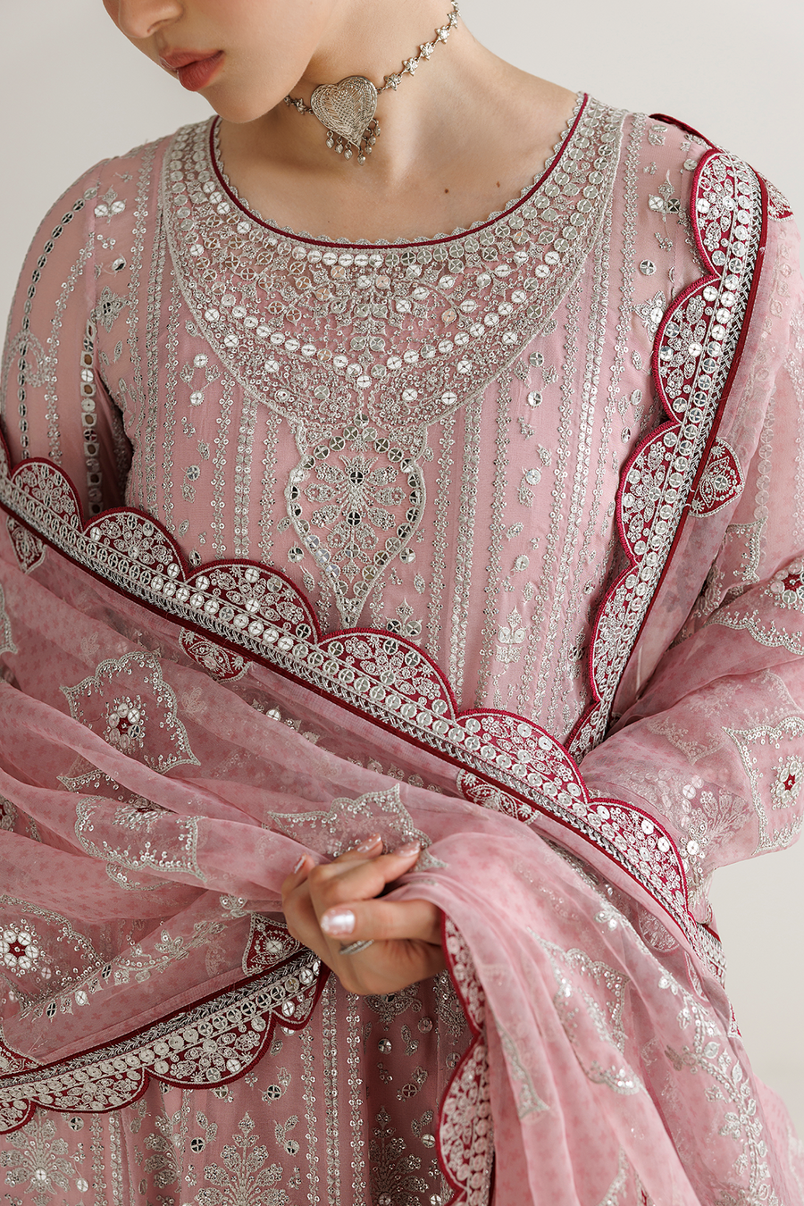Blush Pink Embroidered Georgette Chiffon 3-Piece Suit with Organza Dupatta