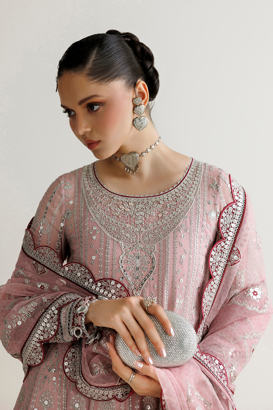Blush Pink Embroidered Georgette Chiffon 3-Piece Suit with Organza Dupatta