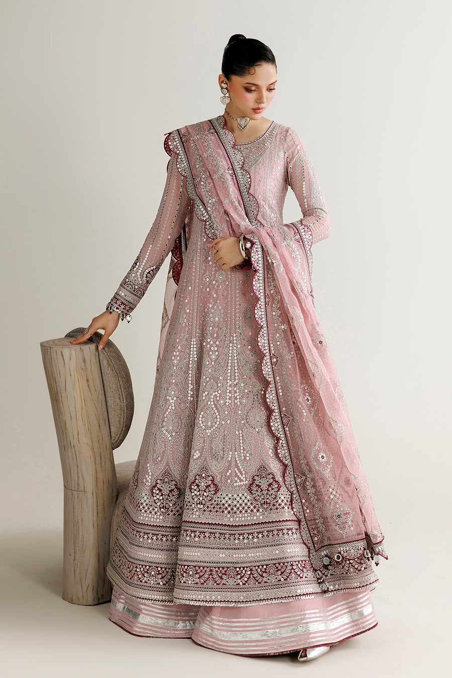 Blush Pink Embroidered Georgette Chiffon 3-Piece Suit with Organza Dupatta