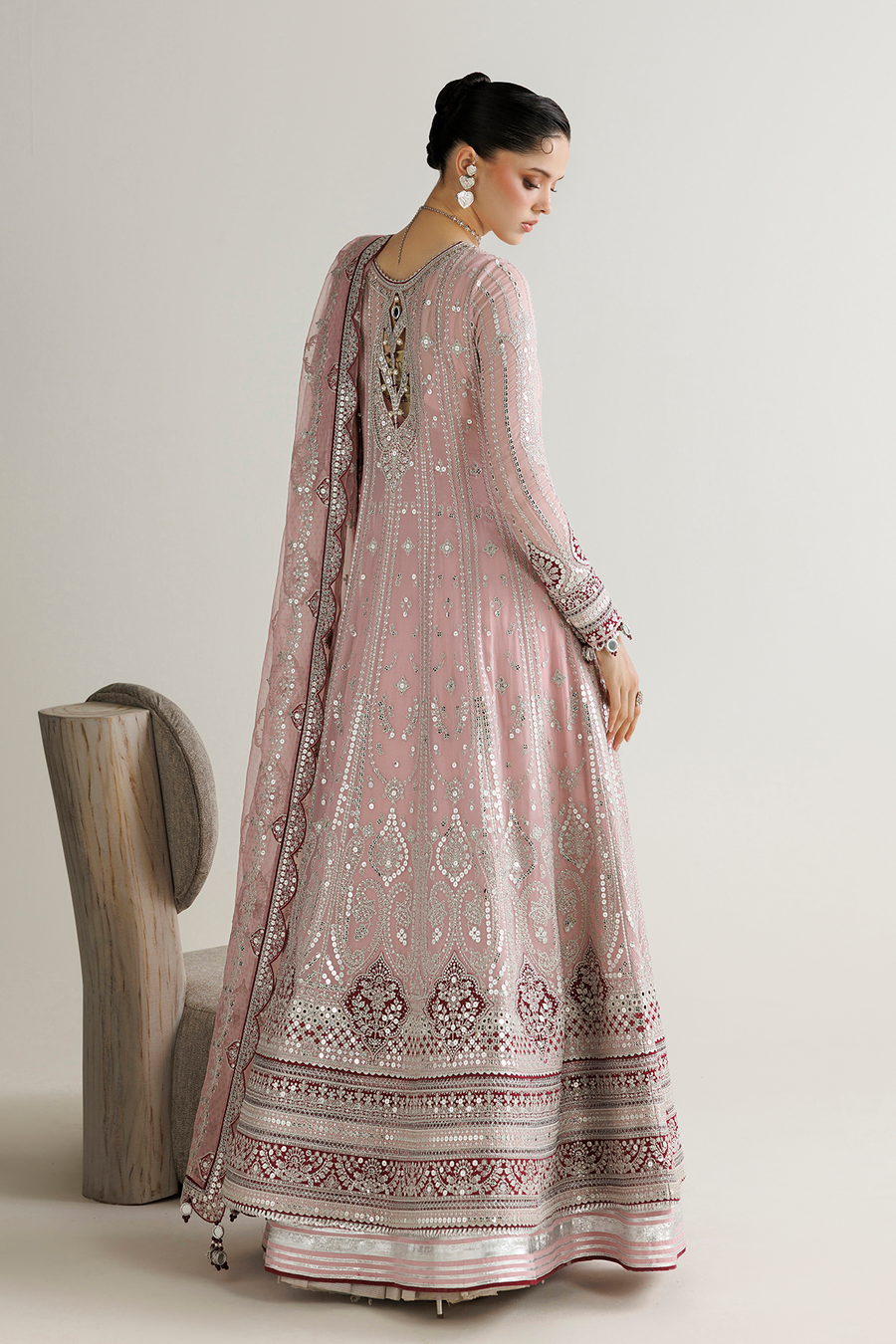 Blush Pink Embroidered Georgette Chiffon 3-Piece Suit with Organza Dupatta