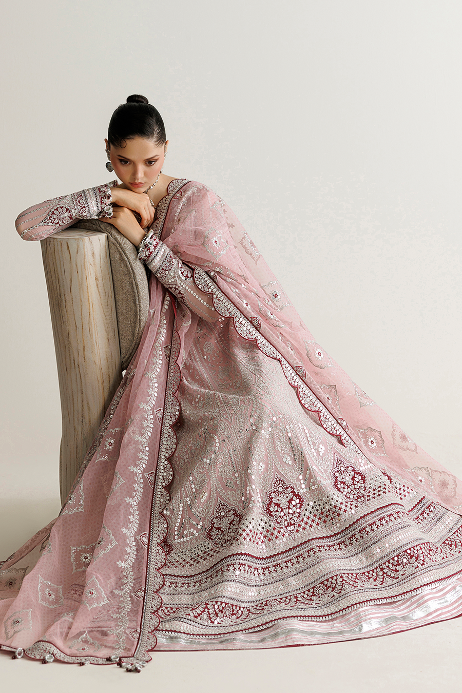 Blush Pink Embroidered Georgette Chiffon 3-Piece Suit with Organza Dupatta