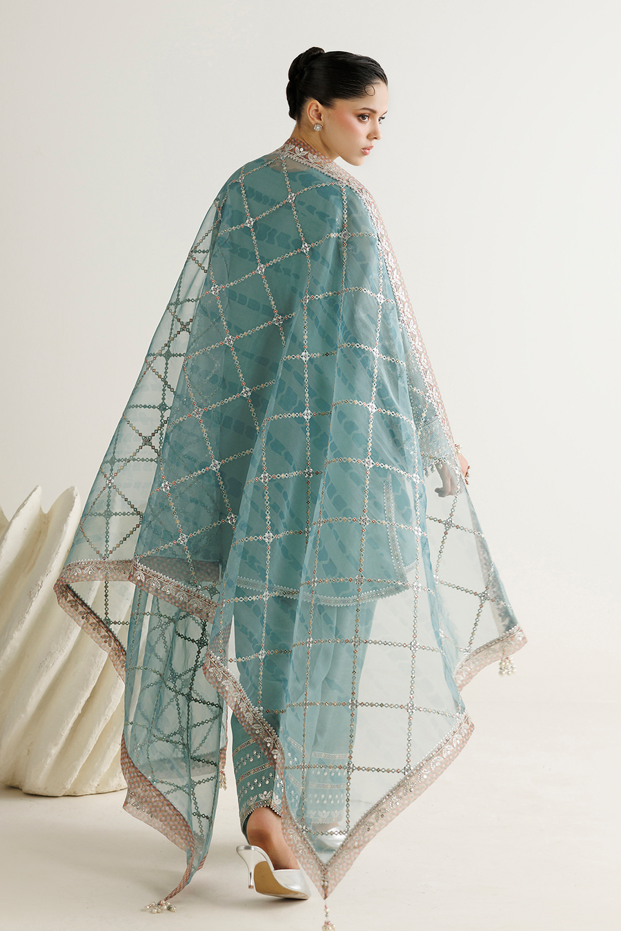 Seafoam Green Embroidered Chiffon 3-Piece Suit with Organza Dupatta