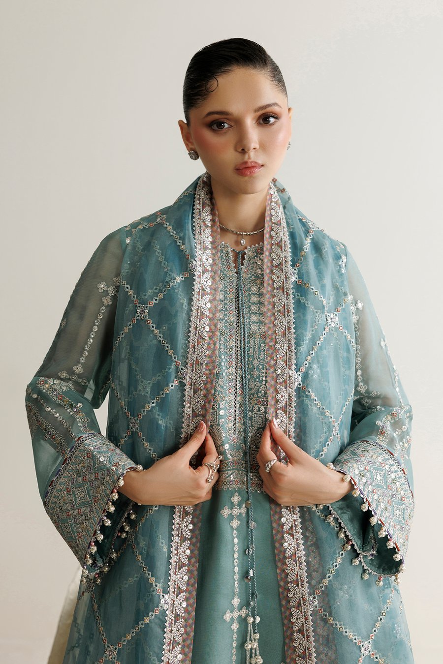 Seafoam Green Embroidered Chiffon 3-Piece Suit with Organza Dupatta