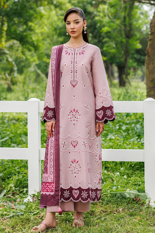 Dusty Pink Embroidered Dobby Lawn Suit with Cambric Trousers and Cotton Silk Dupatta