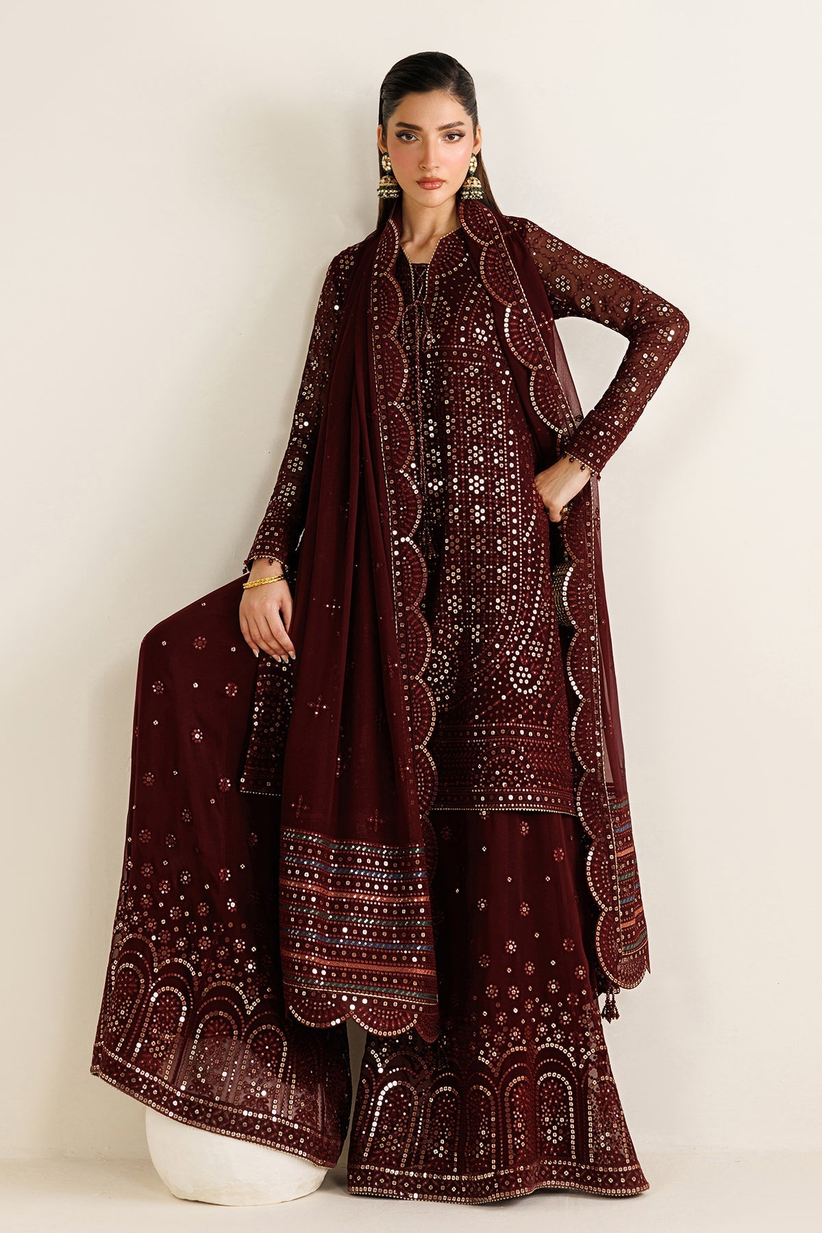 Embroidered Chiffon 3-Piece Formal Suit with Embroidered Dupatta