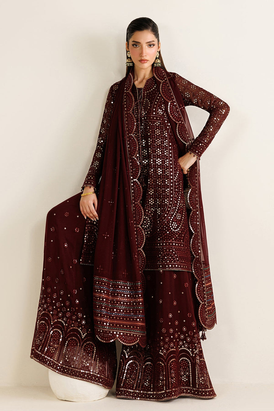 Embroidered Chiffon 3-Piece Formal Suit with Embroidered Dupatta