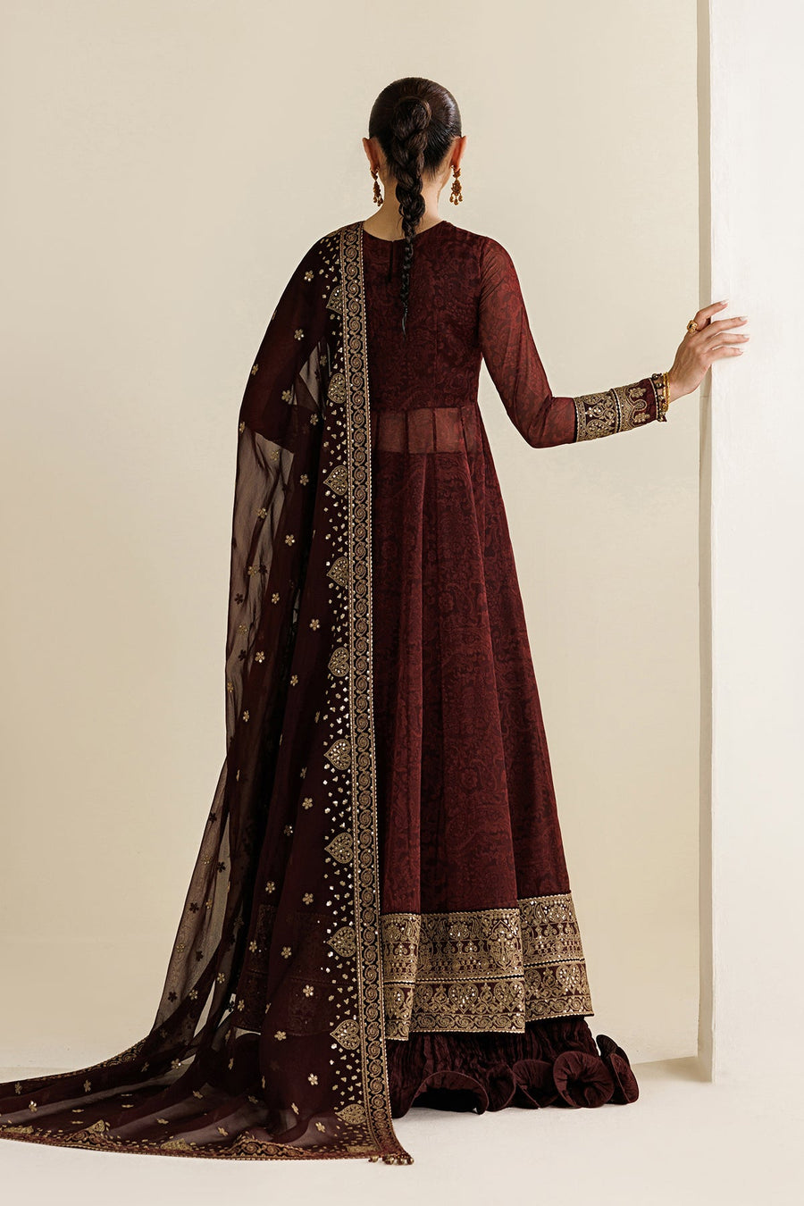 Embroidered Chiffon 3-Piece Formal Suit with Velvet Details